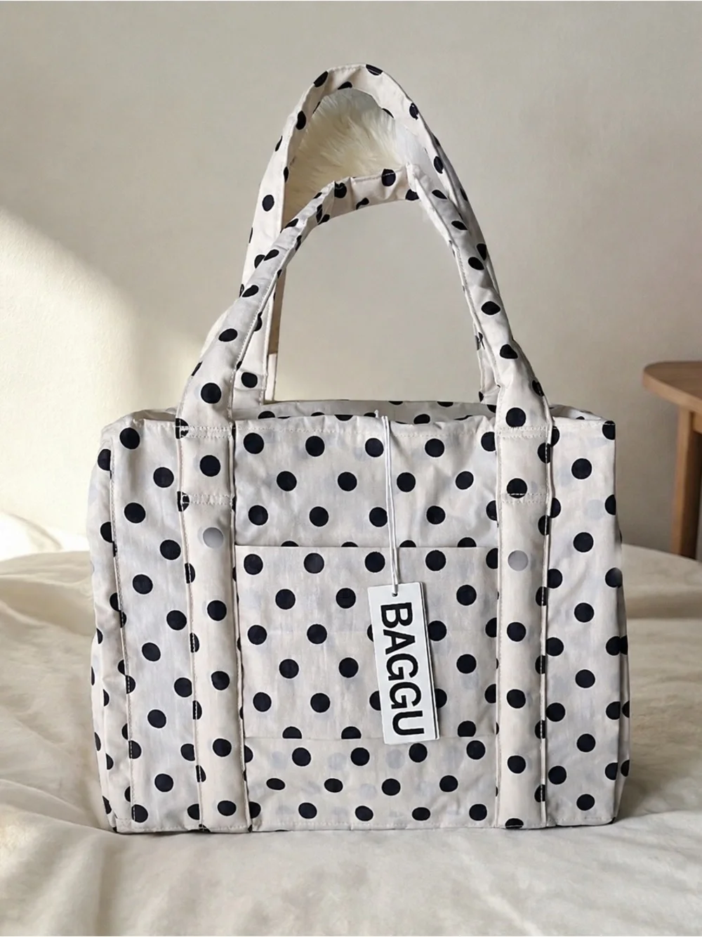 BAGGU White Polka Dot Tote Bag